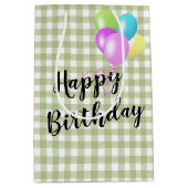 誕生日グリーンアンドホワイトギンガム ミディアムペーパーバッグ (正面)