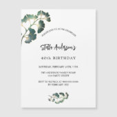 誕生日グリーンリーの白い台本のエレガント贅沢 マグネット招待状 (正面)