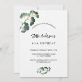 誕生日グリーンリーの白い台本のエレガント贅沢 招待状 (正面)