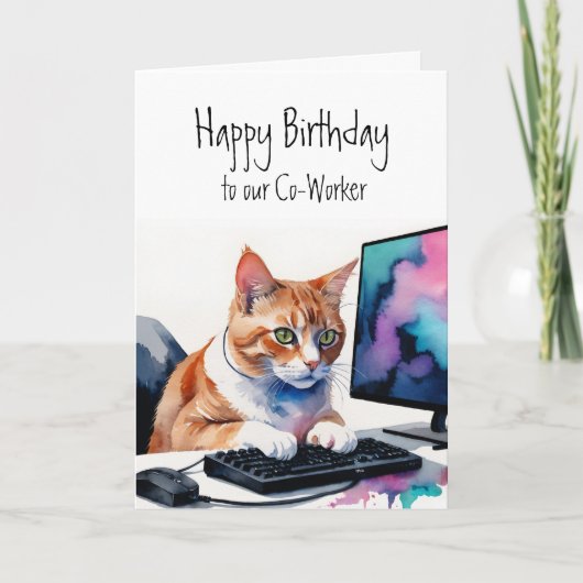 誕生日グループのCat Co-Worker Cakeおもしろい カード (正面)