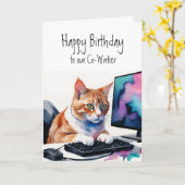 誕生日グループのCat Co-Worker Cakeおもしろい カード (黄色い花)