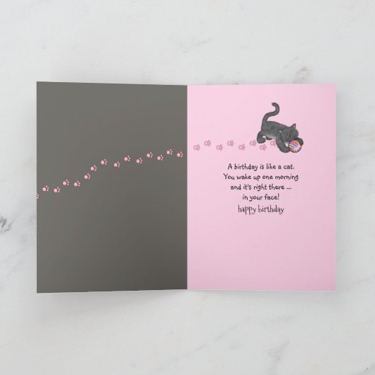 誕生日グレイ猫ユーモア カード (内部)