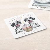 誕生日グレートダーンドッグズカップケーキ スクエアペーパーコースター (アングル)