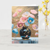 誕生日ケシ入り黒い花瓶 カード (黄色い花)