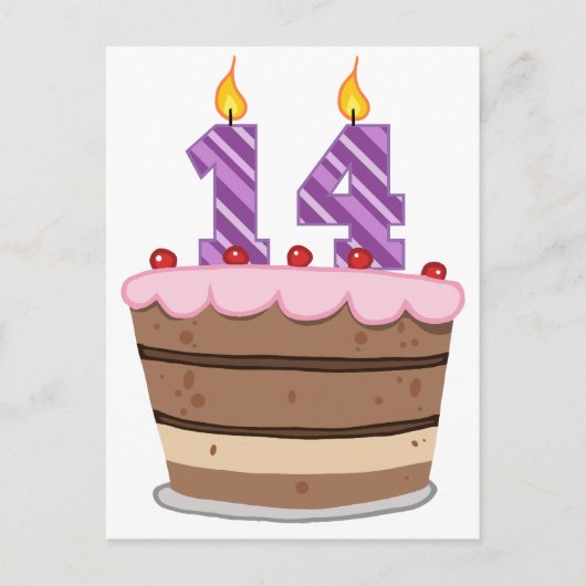 誕生日ケーキで14歳 ポストカード (正面)