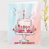 誕生日ケーキと音符のカード カード (黄色い花)