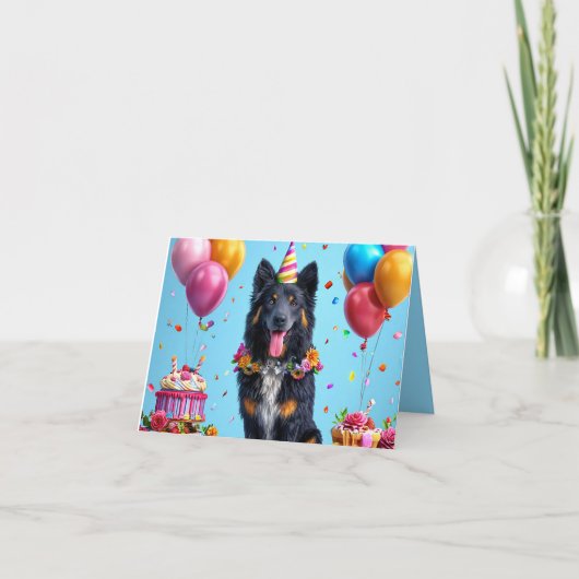 誕生日ケーキと風船の犬 招待状 (正面)