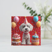 誕生日ケーキと風船の犬 招待状 (スタンド正面)
