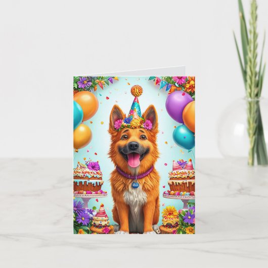 誕生日ケーキと風船の犬 招待状 (正面)