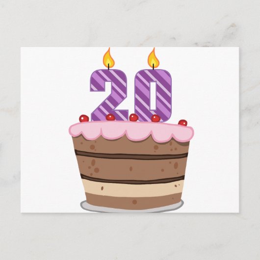 誕生日ケーキにおめでとう20歳 ポストカード (正面)