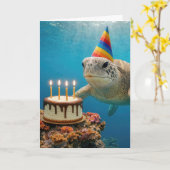 誕生日ケーキの海ガメ カード (黄色い花)