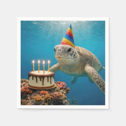 誕生日ケーキの海ガメ スタンダードカクテルナプキン (正面)