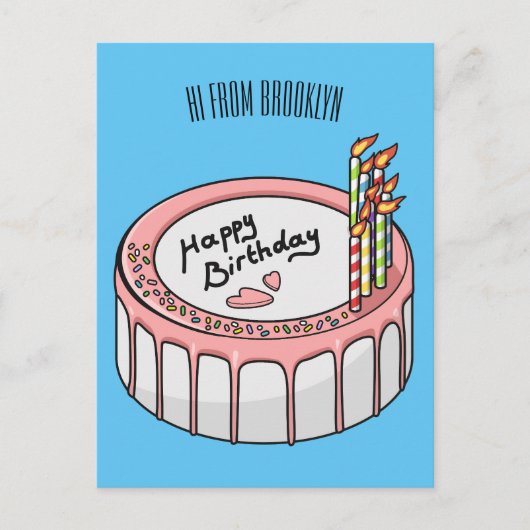 誕生日ケーキの漫画イラスト ポストカード (正面)