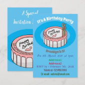 誕生日ケーキの漫画イラスト 招待状 (正面/裏面)