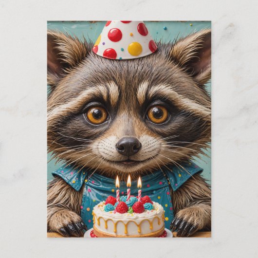 誕生日ケーキを持つかわいいラッコ ポストカード (正面)