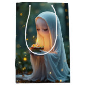 誕生日ケーキを持つ幽霊 ミディアムペーパーバッグ (正面)