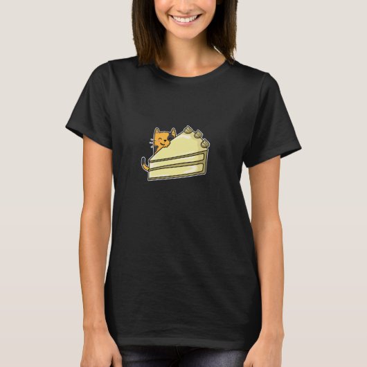 誕生日ケーキを持つ猫 Tシャツ (正面)