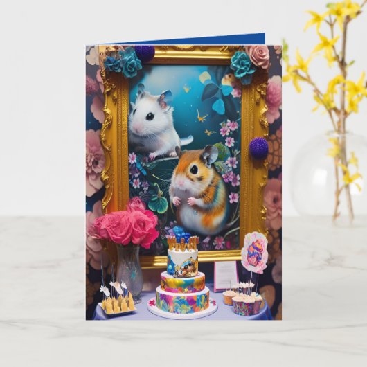 誕生日ケーキハムスター　なんてかわいいの！ カード (黄色い花)