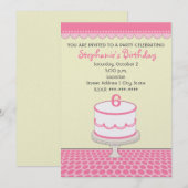 誕生日ケーキパーティー - ピンクの水玉模様 招待状 (正面/裏面)