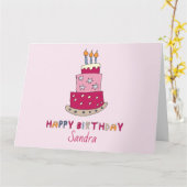 誕生日ケーキ.クリームとロウソクが入ったかわいいケーキ。 カード (黄色い花)