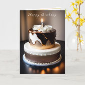 誕生日ケーキ ゴールド ブラウン ホワイト パール カード (黄色い花)