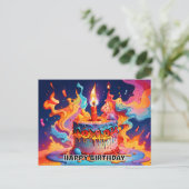 誕生日ケーキ サイケデリック カラー 誕生日 ポストカード (スタンド正面)