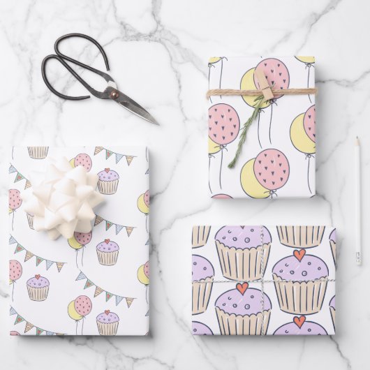 誕生日ケーキ |バルーンとバント ラッピングペーパーシート (正面)