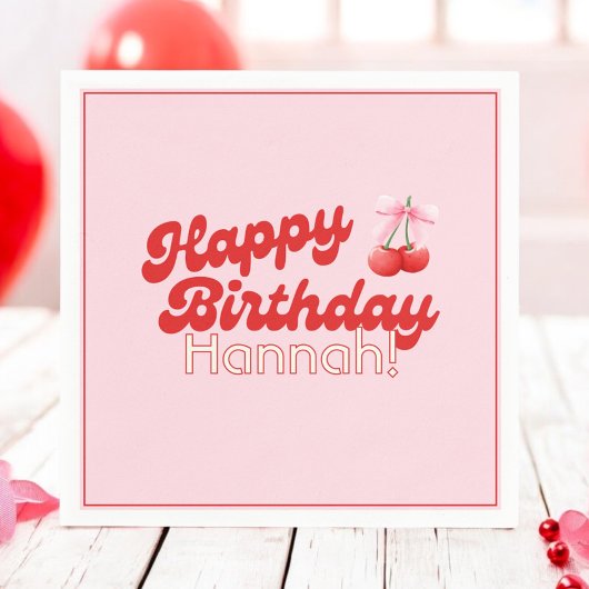 誕生日コケットさくらんぼ湾曲泡の文字 スタンダードカクテルナプキン