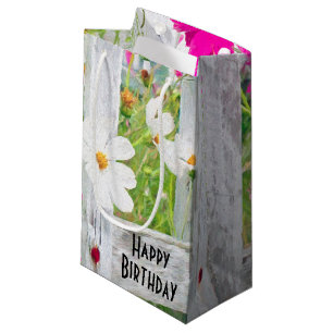 誕生日コスモスの花フェンス スモールペーパーバッグ