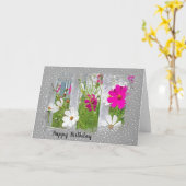 誕生日コスモスオン水玉模様 カード (黄色い花)