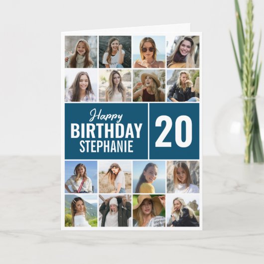 誕生日コラージュ |任意の年齢の写真のあいさつカスタムつ カード (正面)