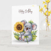 誕生日コロアクマひまわりの花を持つ カード (黄色い花)