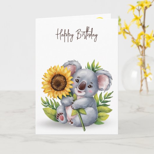 誕生日コロアクマひまわりの花を持つ カード (黄色い花)