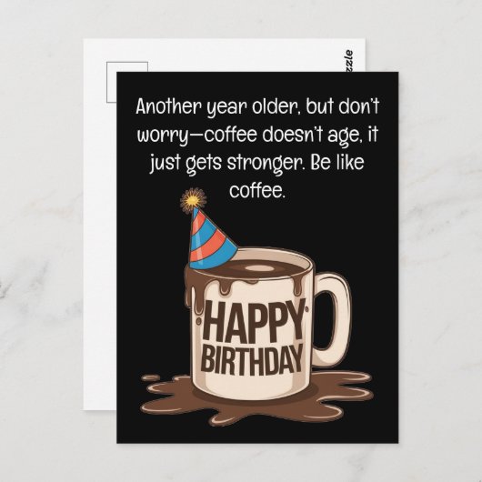 誕生日コーヒーカップカード: Brew-Healy Wishes ポストカード (正面/裏面)