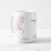 誕生日コーヒーマグと愛らしいユニコーン。 コーヒーマグカップ (正面左)