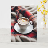 誕生日コーヒー(毛布にハートを入れて) カード (黄色い花)