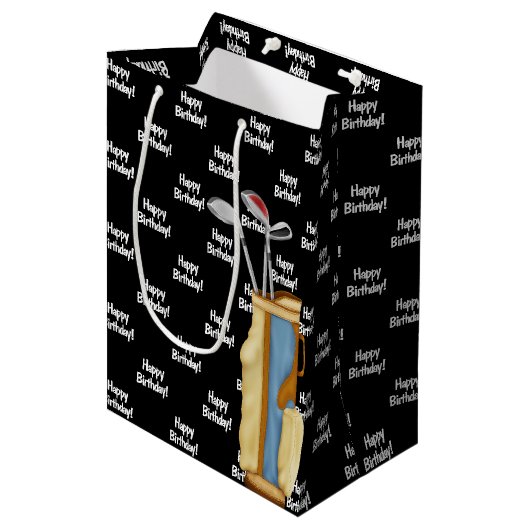 誕生日ゴルフバッグオンブラック ミディアムペーパーバッグ (正面アングル)