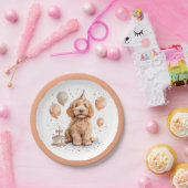 誕生日ゴールデンドールドッグお誕生日ケーキ ペーパープレート (パーティー)
