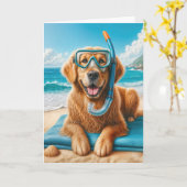 誕生日ゴールデンリトリーブスノーケリングギア カード (黄色い花)