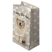 誕生日ゴールデンレトリエバーパピーとメガネ小 スモールペーパーバッグ (正面アングル)