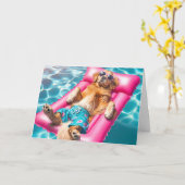 誕生日ゴールデンレトリエバープールマットレス カード (黄色い花)