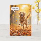 誕生日ゴールデンレトリエバーユーモア カード (黄色い花)