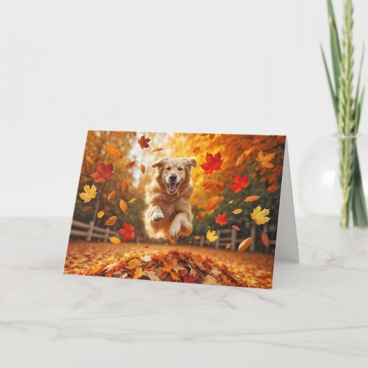 誕生日ゴールデンレトリバーが飛び込離れむ カード (正面)