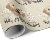 誕生日ゴールデンレトリバーとデイジー ラッピングペーパー (ロールコーナー)