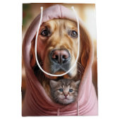 誕生日ゴールデンレトリバーと虎猫子猫 ミディアムペーパーバッグ (正面)