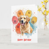 誕生日ゴールデンレトリバーのポープリントデザイン カード (黄色い花)