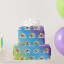 誕生日ゴールデンレトリバーオンレインボー ラッピングペーパー