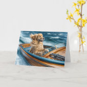 誕生日ゴールデンレトリバー古い木製ボート カード (黄色い花)