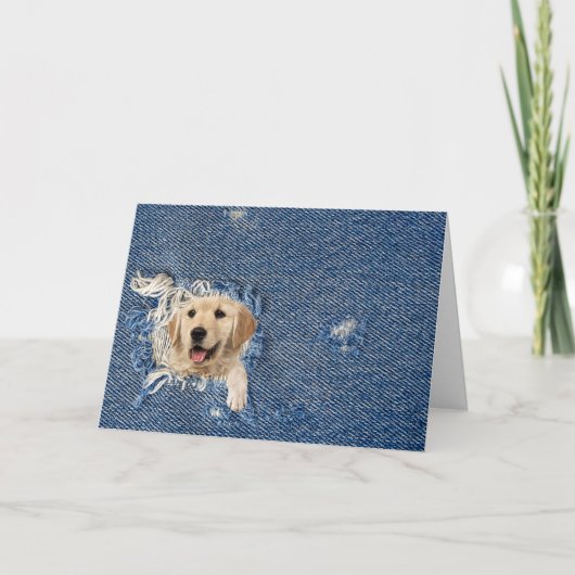 誕生日ゴールデンレトリーバーインデニムホール カード (正面)