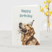 誕生日ゴールデンレトリーブドッグ カード (黄色い花)